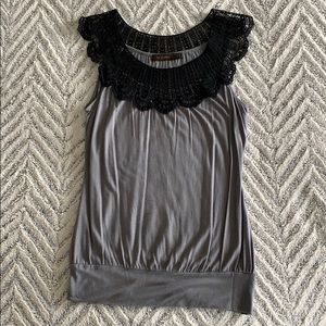 Lace Collar Jersey Sleeveless Shirt Blouse
